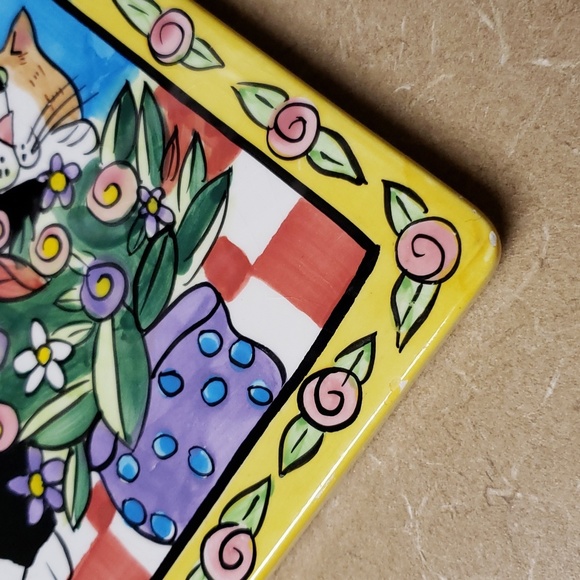 Catzilla Candace Reiter Designs Ceramic Decorative Trivet 2000 Cat Flowers - Picture 5 of 5